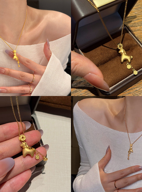 金币流苏小马吊坠项链女毛衣链