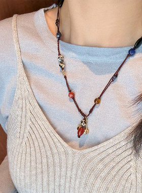 莫瑞风手工编绳串珠项链长毛衣链