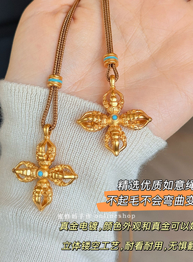 新中式双面镂空十字金刚杵项链