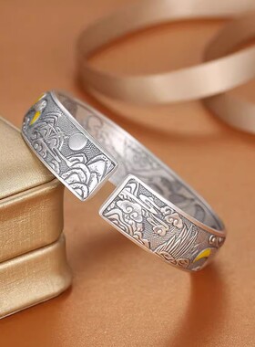 九尾狐银手镯女9999纯银宽版实心