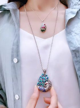 彩色凤凰S999足银吊坠毛衣链挂件