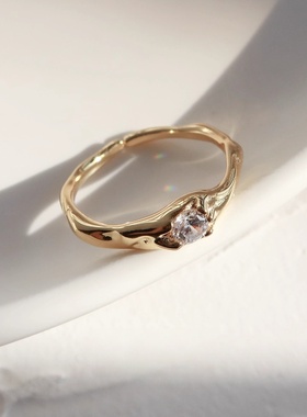 原创设计金色戒指舒适特色镶嵌钻石开口可调节银饰指环女