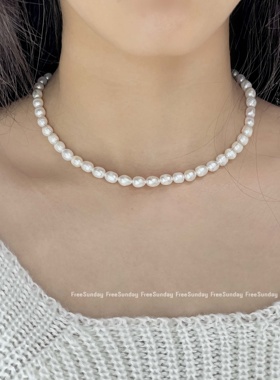 淡水珍珠纯银锁骨链女高级气质
