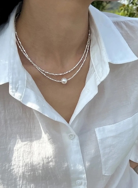 爆闪碎银子珍珠项链锁骨链女小众