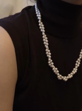 强光珍珠多层毛衣链小香风项链