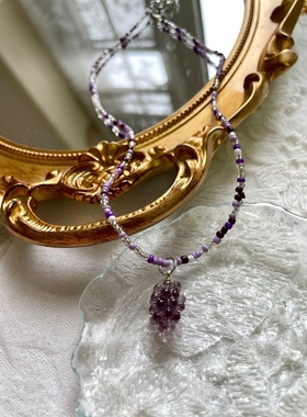 春夏甜美串珠项链可可爱爱紫色小葡萄吊坠锁骨链少女项圈
