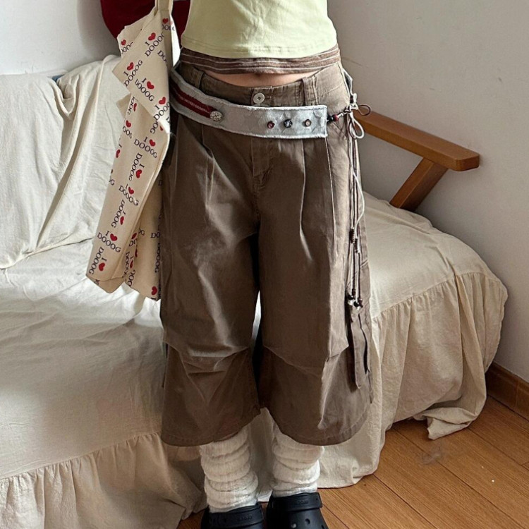 大码美式复古工装水洗褶皱牛仔七分裤女2025夏新款多口袋宽松中裤,淘宝优惠券,粉丝福利购,淘宝优惠卷