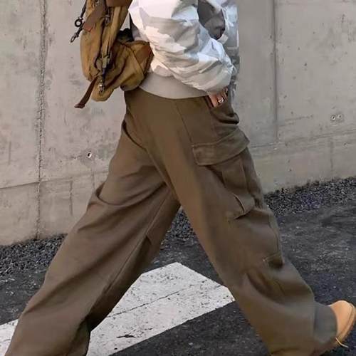 大码美式国潮大口袋解构工装牛仔裤男女高街复古宽松阔腿休闲长裤 - 图2