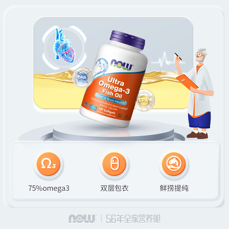 NOW foods诺奥深海ultra鱼油软胶囊omega3中老年大人补脑欧米伽3 - 图0