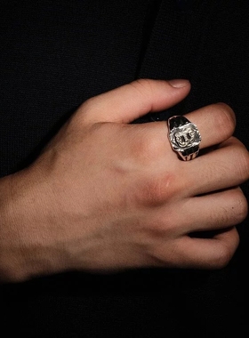 PENETRATE银复古机车字母B戒指男