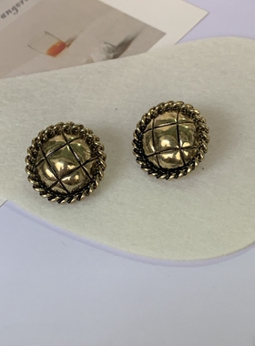 古铜色做旧感中古属菱格圆形耳环