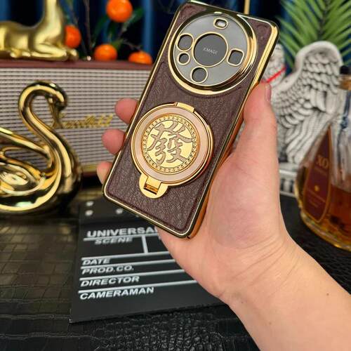轻薄發字圆盘旋转陀螺支架树纹皮套适用华为mate60pro手机壳mate80新款全包防摔保护套70pro男士高级感外壳 - 图2
