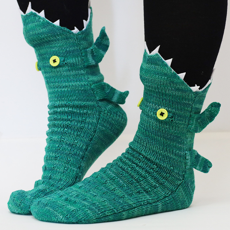 针织鳄鱼袜鲨鱼袜鱼袜创意地板袜Knit Crocodile Socks跨境圣诞-图1