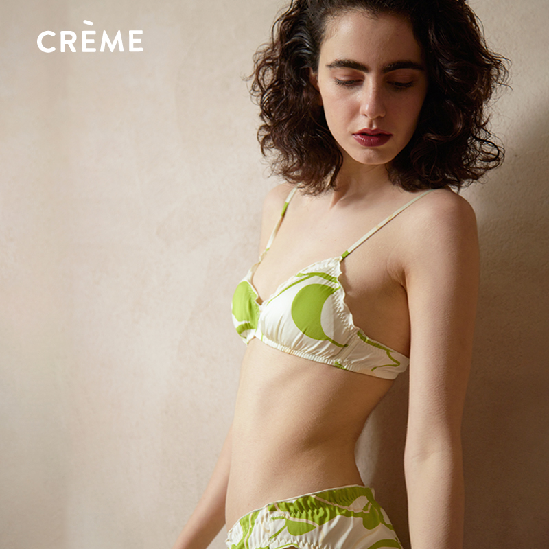 Crème文胸Flow系列原创印花三角杯文胸套装无钢圈薄款内衣女