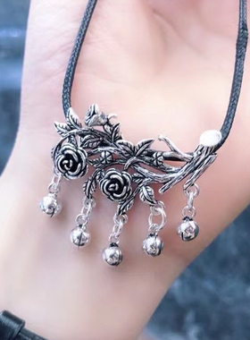925纯银饰品复古泰银风格玫瑰花铃铛吊坠自然民族特色项链挂件
