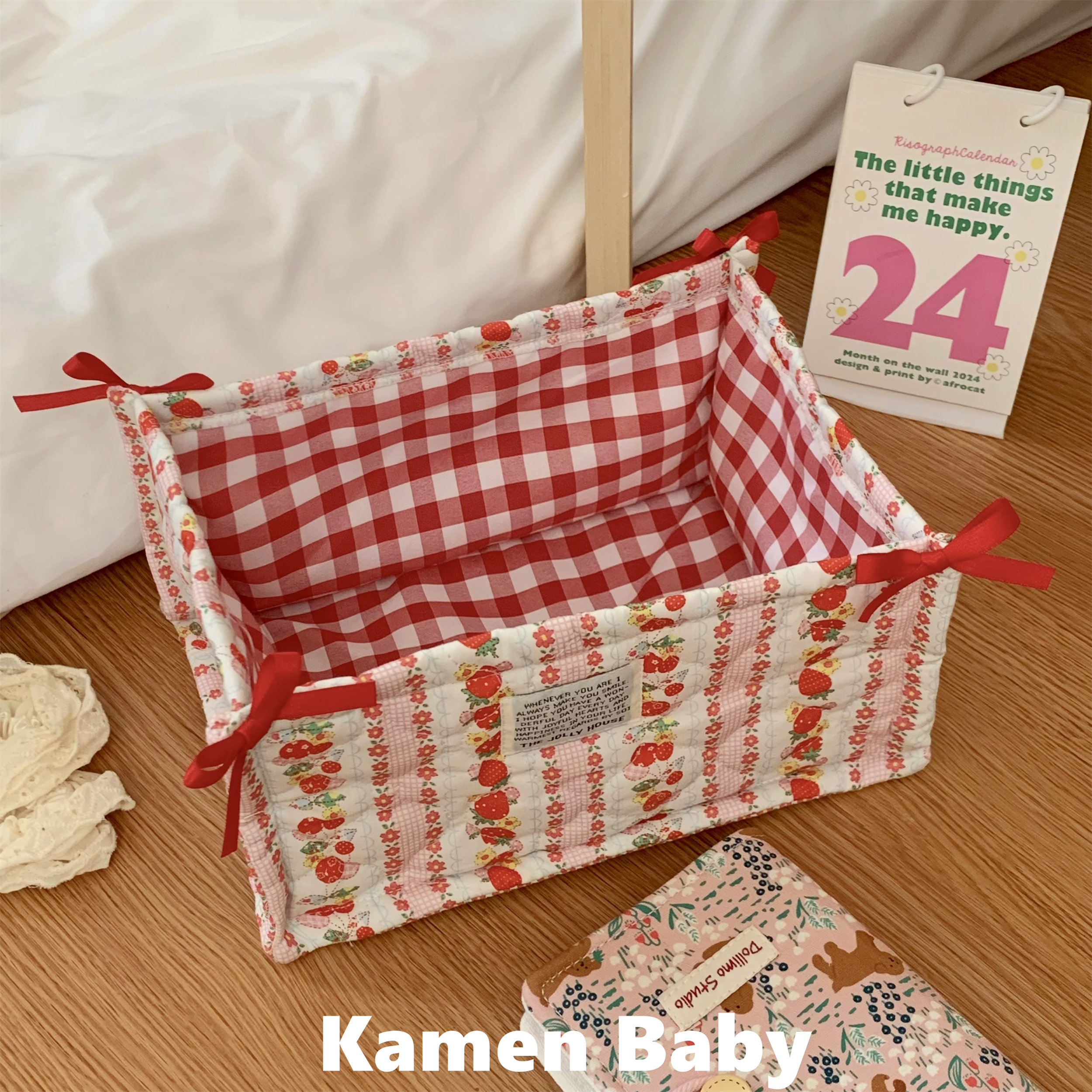 韩国ins博主同款绗缝夹棉收纳筐家用桌面零食杂物收纳篮可爱布艺,淘宝优惠券,粉丝福利购,淘宝优惠卷