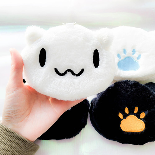 宅漫游maimai舞萌DX毛绒零钱包黑白猫猫硬币包收纳卡包钥匙挂件包 - 图0