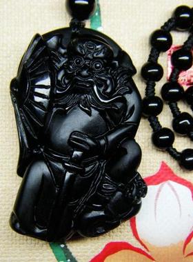 天然黑曜石钟馗项链吊坠