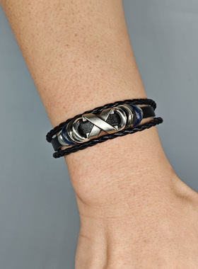 网红饰品简约串珠皮革手链个性百搭x钉男女时尚潮流搭扣手环