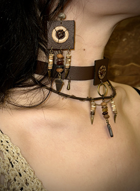 部落风混搭风格废土祭司复古夸张个性原创手作秋冬平价项链小众棕