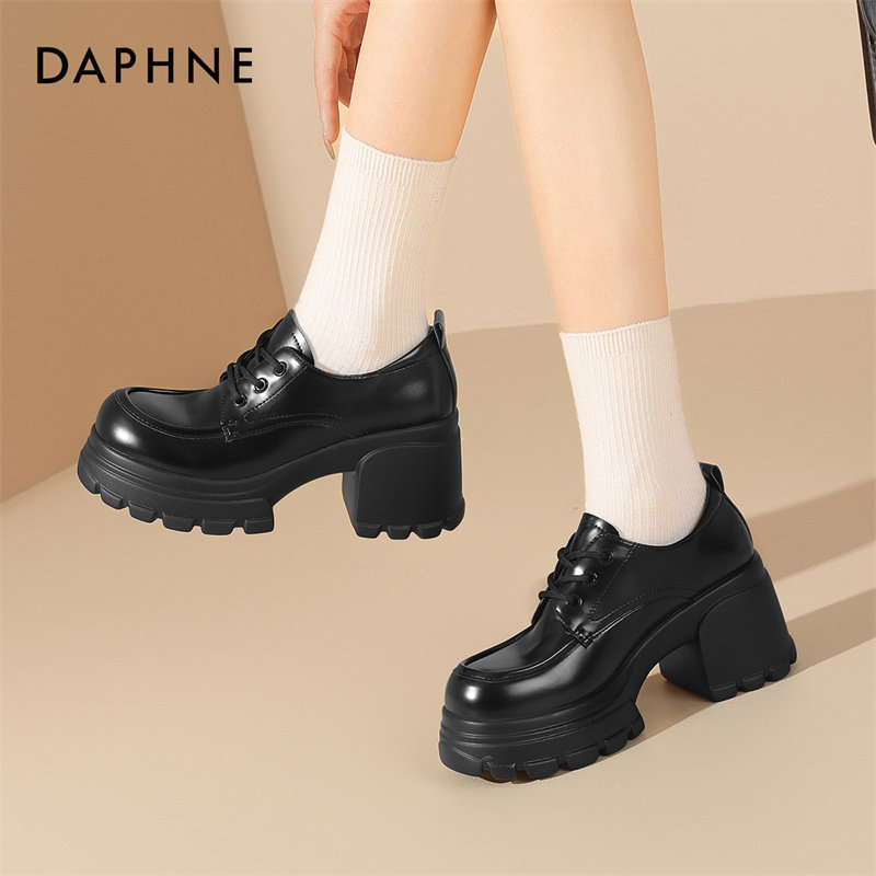 达芙妮乐福鞋女2025新款春秋厚底增高松糕鞋英伦风高跟系带小皮鞋,淘宝优惠券,粉丝福利购,淘宝优惠卷