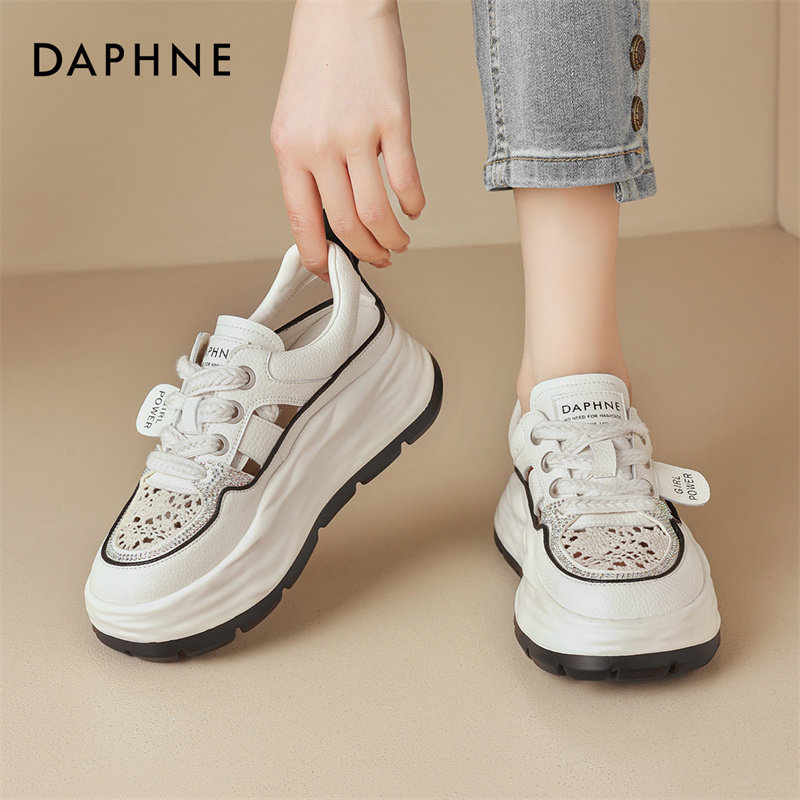 达芙妮小白鞋女款2025新款夏季女鞋薄款网面透气网鞋厚底运动凉鞋 - 图2