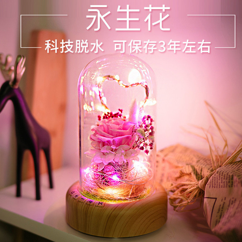 永生花玻璃罩送女友情人节520礼盒 光彩年华永生花