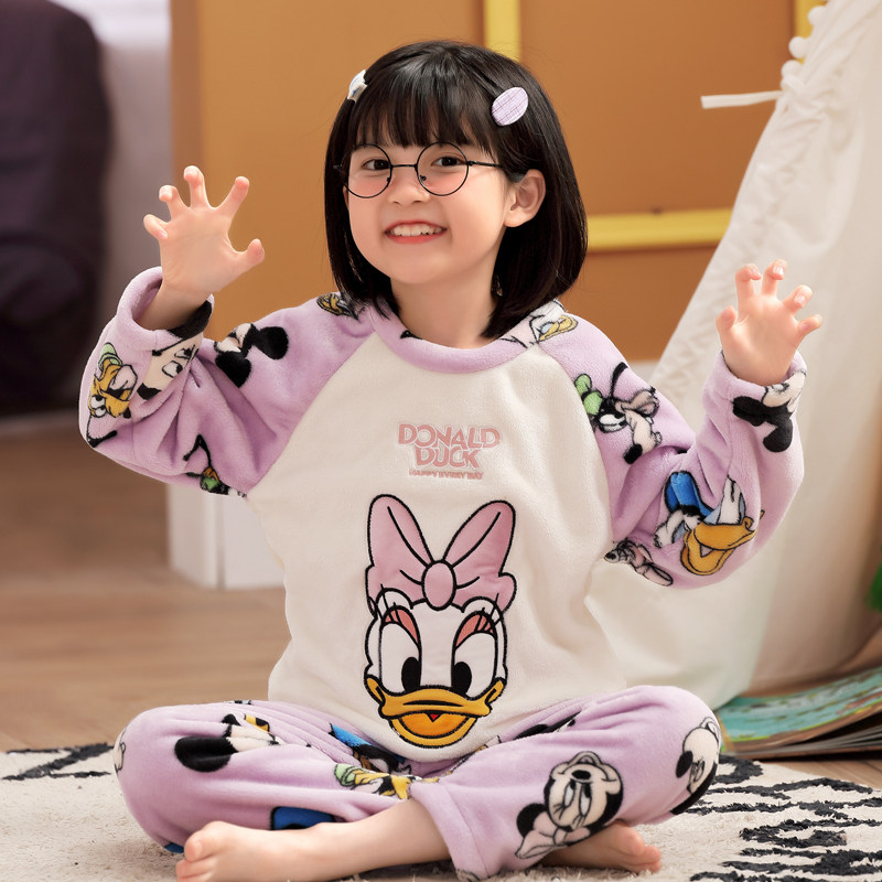 儿童男童睡衣冬季卡通唐老鸭法兰绒小女孩宝宝母女亲子装冬天毛绒,淘宝优惠券,粉丝福利购,淘宝优惠卷