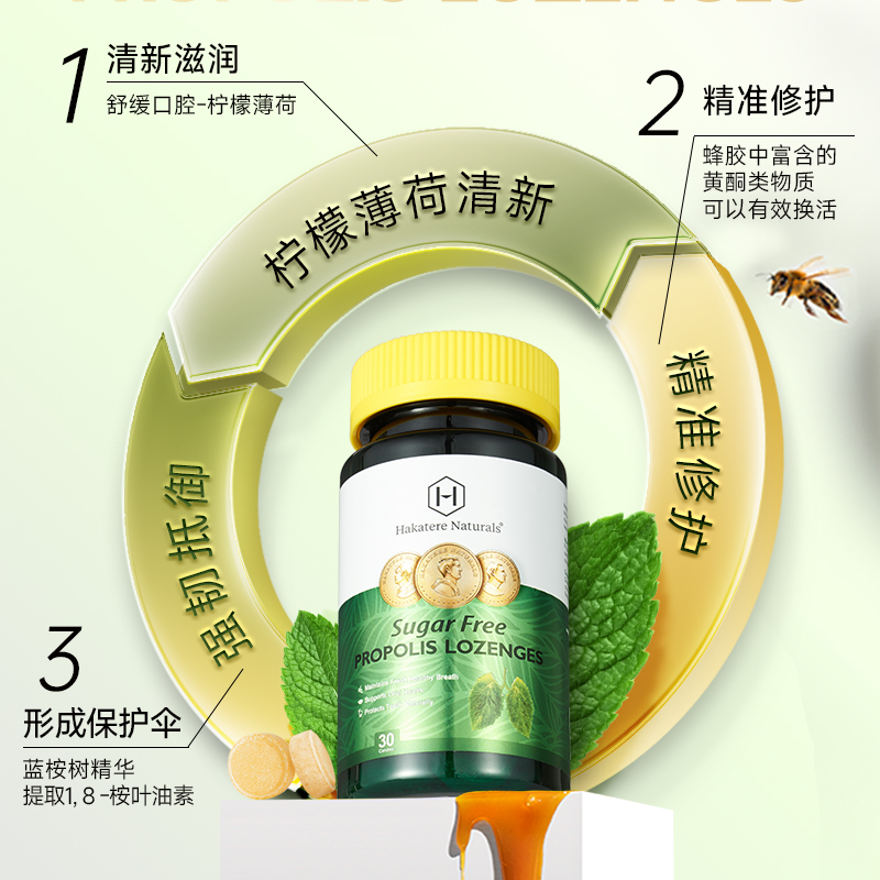 荷塔威进口无糖蜂胶糖教师护嗓含片家中常备润喉糖薄荷味30粒装