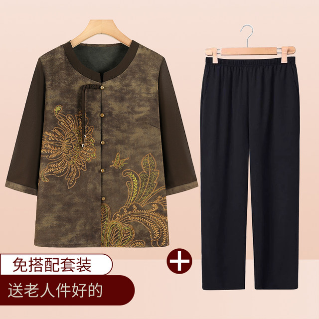 Summer shirts for middle-aged and elderly mothers, loose-fitting grandma clothes, summer slimming simple shirts, senior women's tops