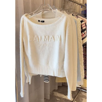 Early autumn 2023 new straight shoulder knitted sweater female Korean version Fashion horse fur soft glutinous design feeling long sleeve blouses