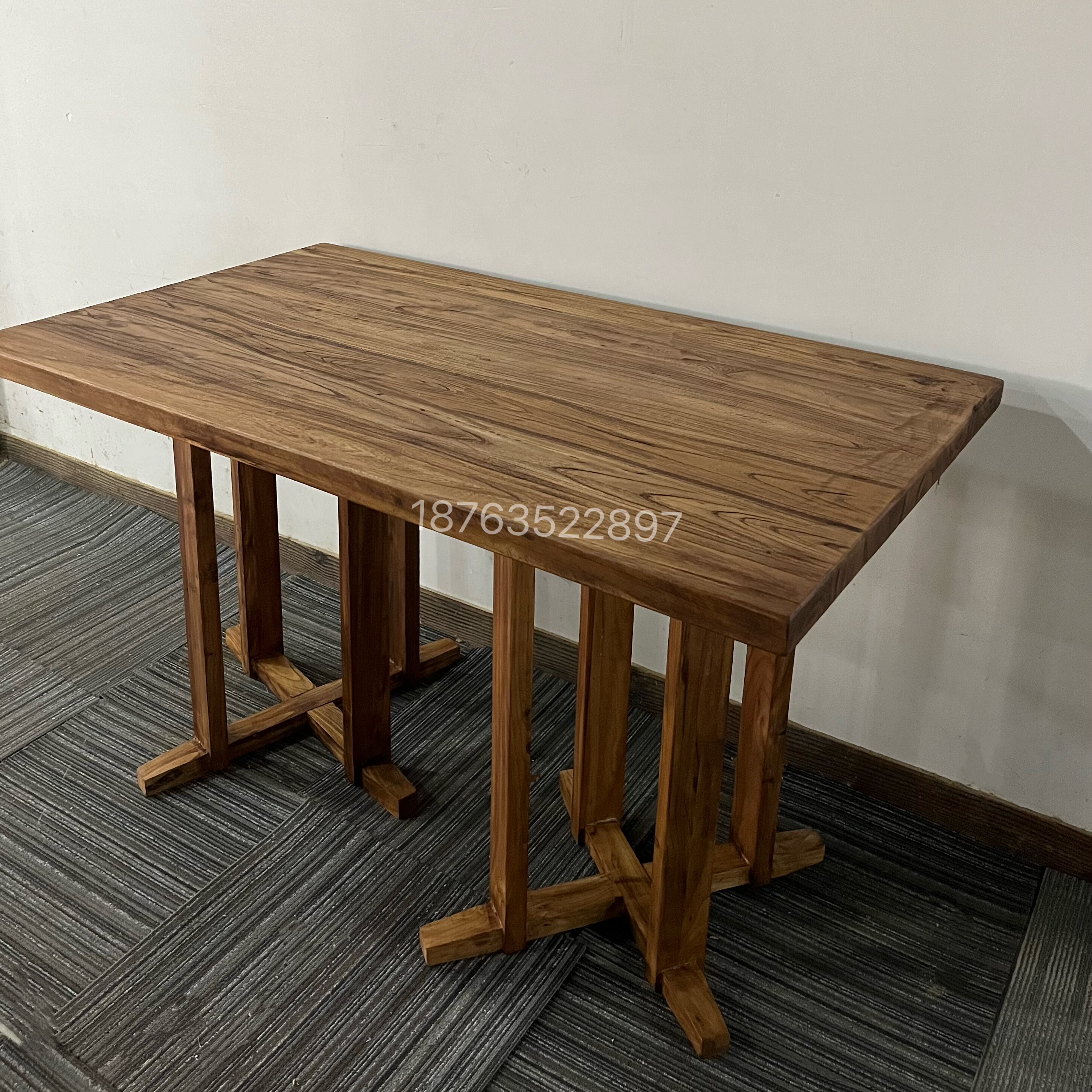 侘寂风餐桌老榆木方桌民宿酒馆咖啡厅中古风家具商用复古原木桌子 - 图2