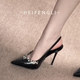 2025新款性感尖头水钻包头黑色高跟鞋女绝美细跟气质裸色漆皮单鞋