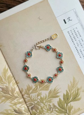 ZY33复古民族风珐琅彩手链女款2026新款文艺百搭原创设计