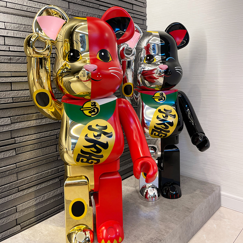 bearbrick1000%积木熊暴力熊电镀金色招财猫手办潮玩大号公仔摆件 - 图2