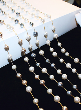 韩国中长款时尚风双层珍珠毛衣链