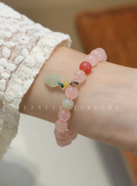 原创设计女和田玉叶子吊坠手串