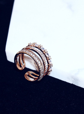 戒指胖手多层女18k冷淡风金饰品