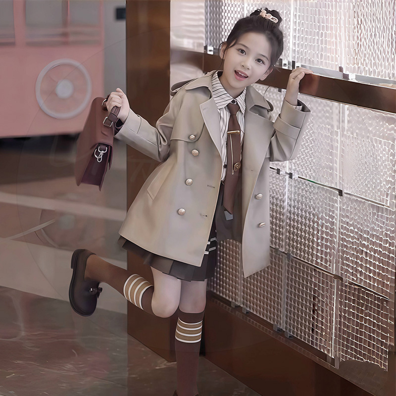 女童套装春秋装2025新款学院风儿童衣服秋款大童jk裙子春送长筒袜 - 图1