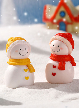 圣诞雪人摆件微景观手工可爱花盆小饰品树脂围巾小人摆设蛋糕装饰