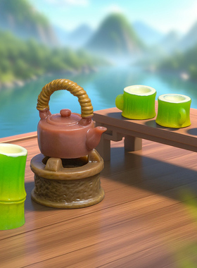 微景观手工卡通树脂茶壶茶杯摆件