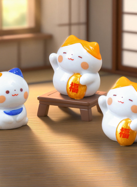 日式树脂小猫桌面花盆小动物摆件