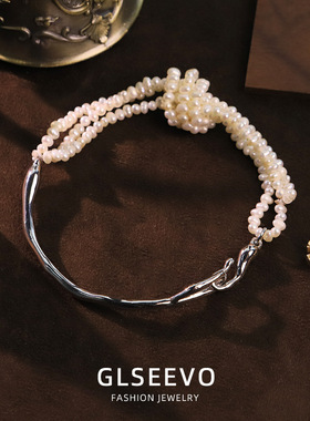 原创设计白色天然珍珠打结铜镀银手链女百搭感手镯手串手饰品