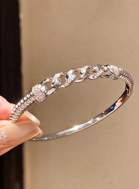 18k真金电镀轻奢锆石链条镂空手镯小众感手环时尚气质手饰女