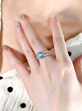 s925纯银开口戒指镶嵌石榴石水晶石橄榄石拉丝工艺指环小红书爆款