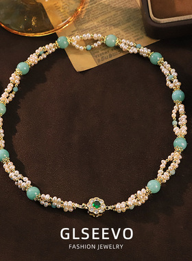 原创天然珍珠天然石中式项链轻奢小众设计脖颈链感百搭锁骨链