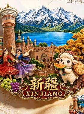 新疆文创冰箱贴2026新款金属浮雕磁贴赛里木湖大巴扎旅游纪念品