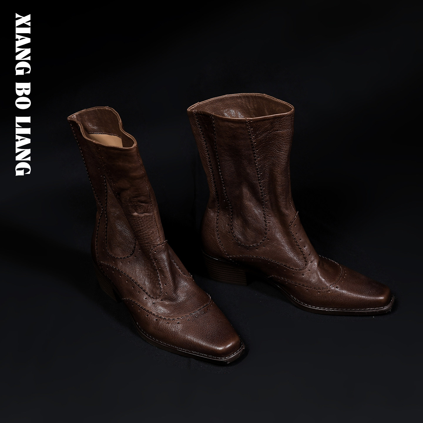 Brogue carved Chelsea boots for women chimney boots