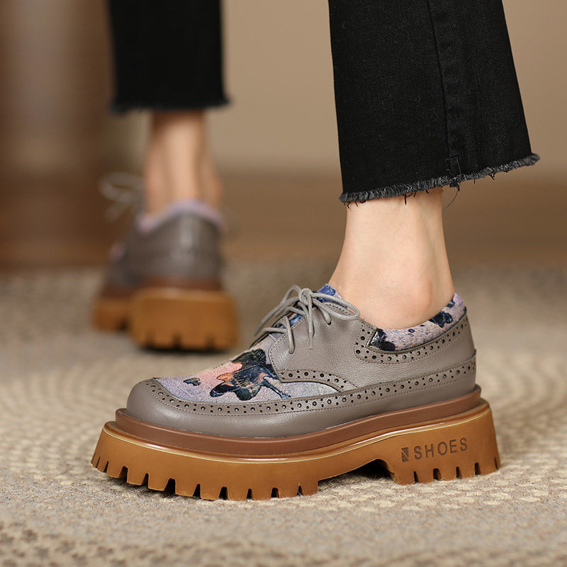 杨小东气质圆头真皮厚底松糕鞋原创春秋新款撞色深口增高粗跟单鞋,淘宝优惠券,粉丝福利购,淘宝优惠卷