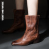 Brogue carved Chelsea boots for women chimney boots